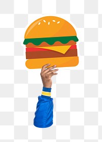 Hand holding png burger, fast food, transparent background