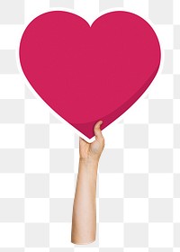 Hand holding png heart, transparent background