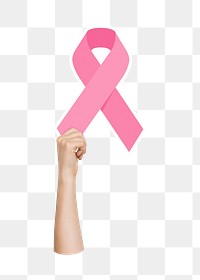 Hand holding png pink ribbon, transparent background