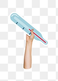 Hand holding png thermometer, transparent background