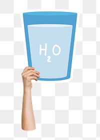 Hand holding png glass of water juice, transparent background