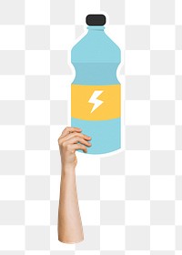 Hand holding png energy drink, transparent background