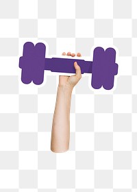 Hand holding png dumbbell, transparent background