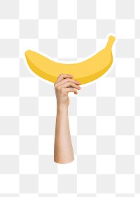 Hand holding png banana, transparent background