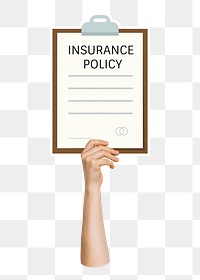 Hand holding png insurance policy, transparent background