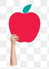 Hand holding png apple, transparent background