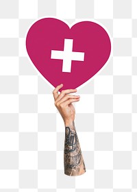 Hand holding png health heart, transparent background