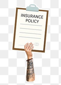 Hand holding png insurance policy, transparent background