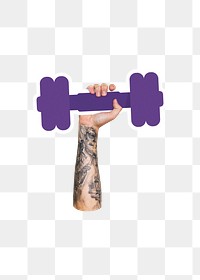 Hand holding png dumbbell, transparent background