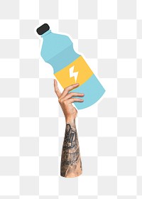 Hand holding png energy drink, transparent background