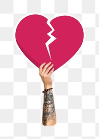 Hand holding png broken heart, transparent background