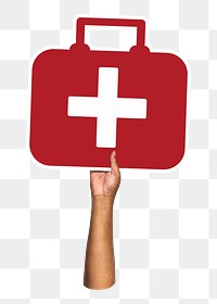 Hand holding png first-aid kit, transparent background