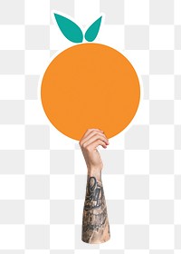 Hand holding png orange, transparent background