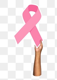 Hand holding png pink ribbon, transparent background