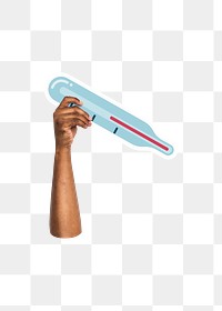 Hand holding png thermometer, transparent background