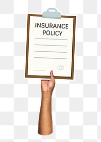 Hand holding png insurance policy, transparent background