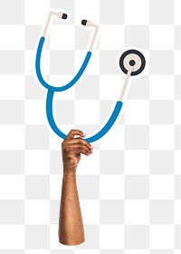 Hand holding png stethoscope, transparent background