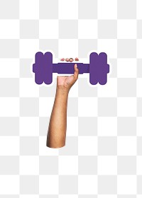 Hand holding png dumbbell, transparent background