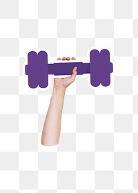 Hand holding png dumbbell, transparent background