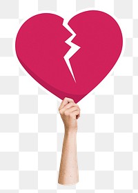 Hand holding png broken heart, transparent background