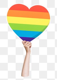 Hand holding png LGBTQ heart, transparent background