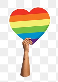 Hand holding png LGBT heart sticker, transparent background