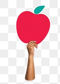Hand holding png apple sticker, transparent background