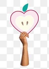 Hand holding png apple sticker, transparent background