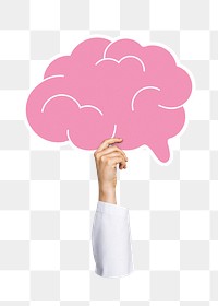 Hand holding png brain icon sticker, transparent background