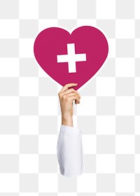 Hand holding png cross heart sticker, transparent background