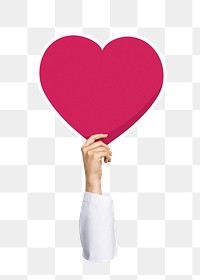 Hand holding png heart sign sticker, transparent background