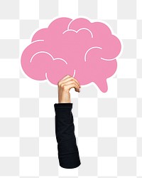 Hand holding png brain icon sticker, transparent background