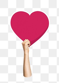 Hand holding png heart sign sticker, transparent background