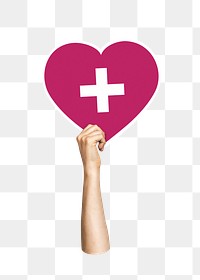 Hand holding png cross heart sticker, transparent background