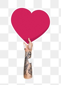 Hand holding png heart sign sticker, transparent background