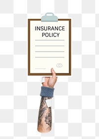 Hand holding png insurance policy sticker, transparent background