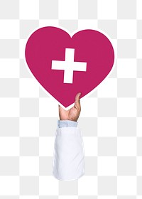 Hand holding png cross heart sticker, transparent background