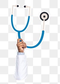 Hand holding png stethoscope sticker, transparent background