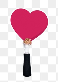 Hand holding png heart sign sticker, transparent background