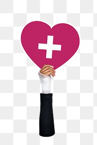 Hand holding png cross heart sticker, transparent background