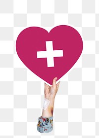 Hand holding png cross heart sticker, transparent background