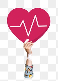 Hand holding png beating heart sticker, transparent background