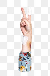 Peace png hand sign sticker, transparent background
