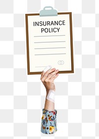 Hand holding png insurance policy sticker, transparent background