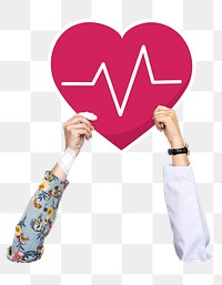 Hand holding png beating heart sticker, transparent background