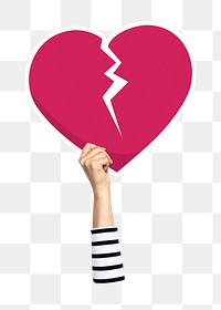 Hand holding png broken heart clipart, transparent background