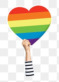 Hand holding png LGBT heart sticker, transparent background