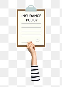 Hand holding png insurance policy sticker, transparent background