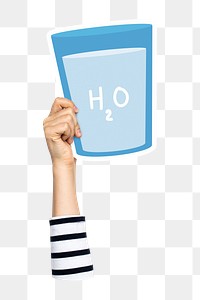 Hand holding png glass of water, transparent background