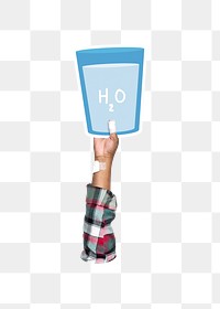 Hand holding png glass of water, transparent background